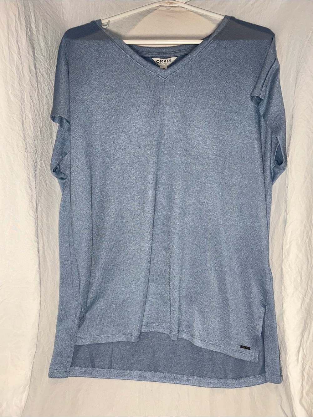 NWT Orvis Light Blue Tunic V-Neck Short Sleeve Top Size Large